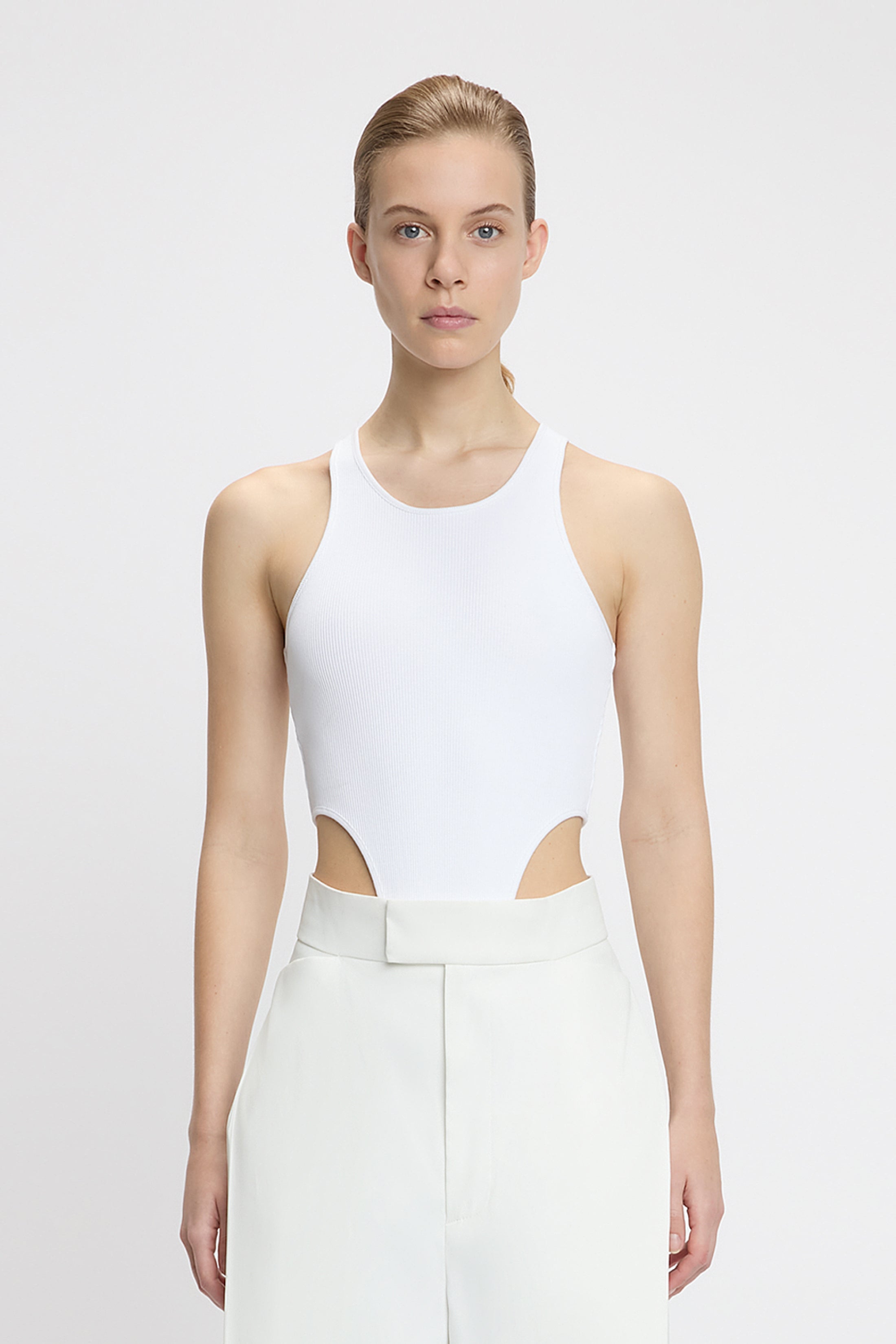 High Leg Bodysuit In White